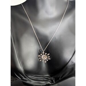 OTC Italy 925 Sterling Silver Natural Diamond Snowflake Pendant 18" Necklace